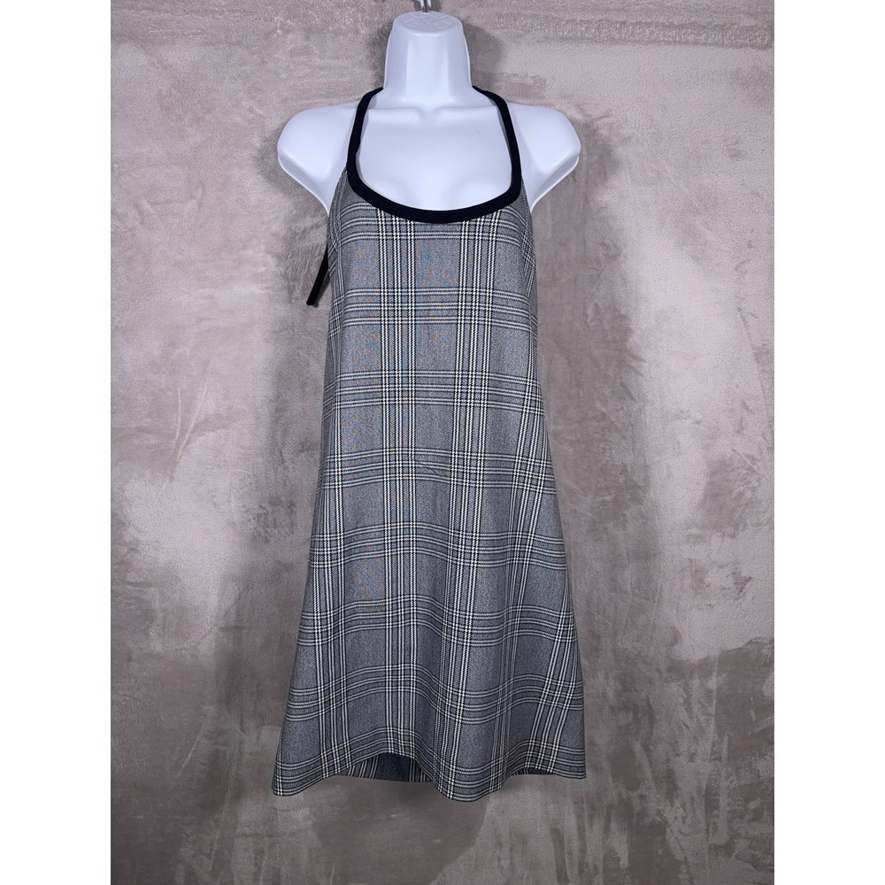 Maje Cross Strap Mini Dress Womens 1 Gray Plaid A Line Sleeveless Backless